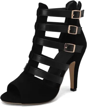 Buckle Ankle Strappy Gladiator Sandals For Women Peep Toe Stilettos High Heel Party Dressy Heeled Sandal