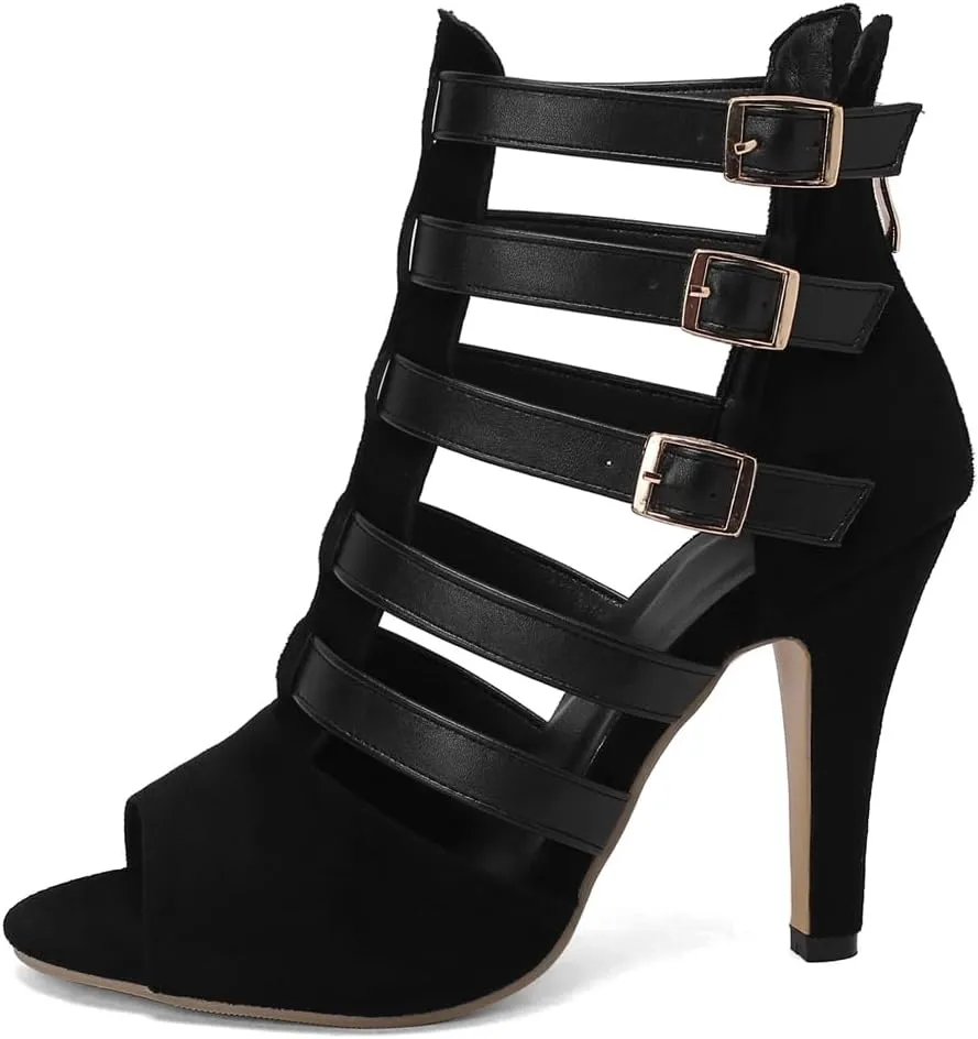 Buckle Ankle Strappy Gladiator Sandals For Women Peep Toe Stilettos High Heel Party Dressy Heeled Sandal