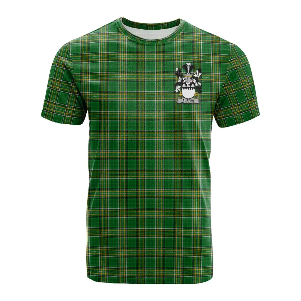 Burton Irish Clan Tartan Cotton T-shirt with Coat of Arms