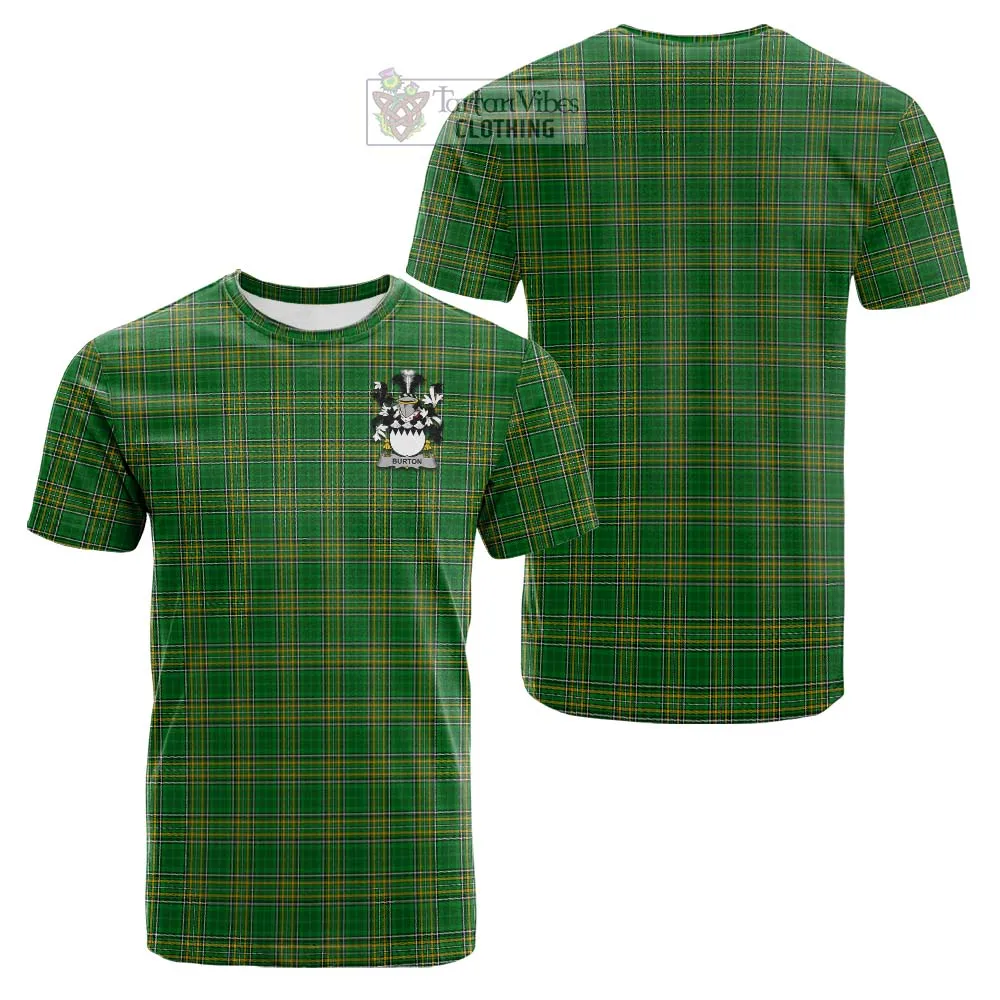 Burton Irish Clan Tartan Cotton T-shirt with Coat of Arms