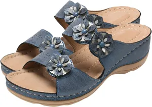 Comfortable Sandals for Women Slip On Open Toe Platform Wedges Shoes with Floral Vintage Fashion Elegant Dressy Shoes