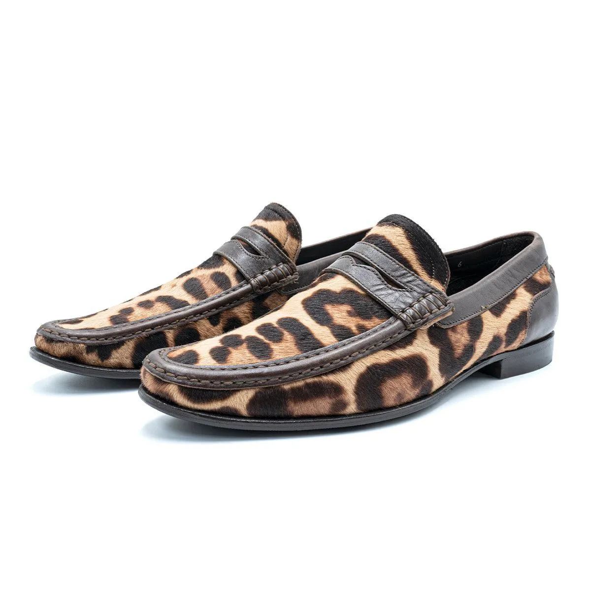 Dolce & Gabbana Leopard Calf Hair Loafers Leather Brown Colour For Men