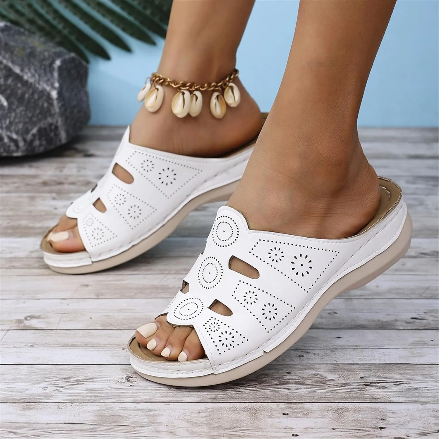 Elegant Sandals for Women Hollow Out Arch Support Wedge Sandals Open Toe Comfortable Platform Summer Slides