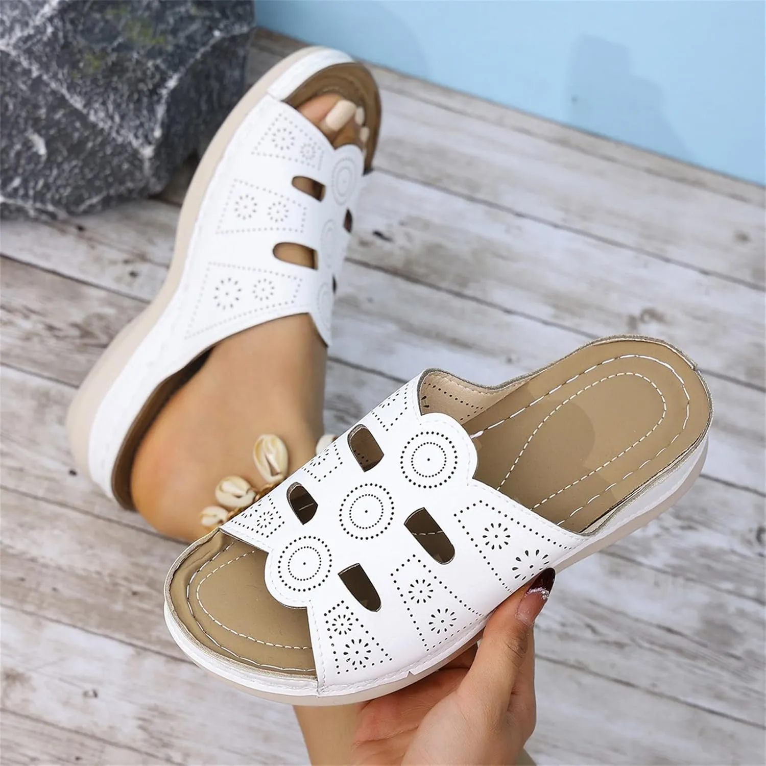 Elegant Sandals for Women Hollow Out Arch Support Wedge Sandals Open Toe Comfortable Platform Summer Slides