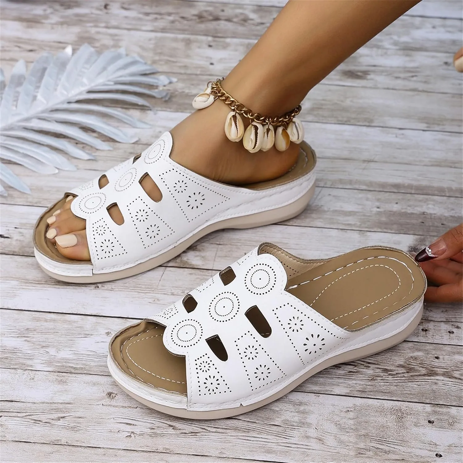 Elegant Sandals for Women Hollow Out Arch Support Wedge Sandals Open Toe Comfortable Platform Summer Slides