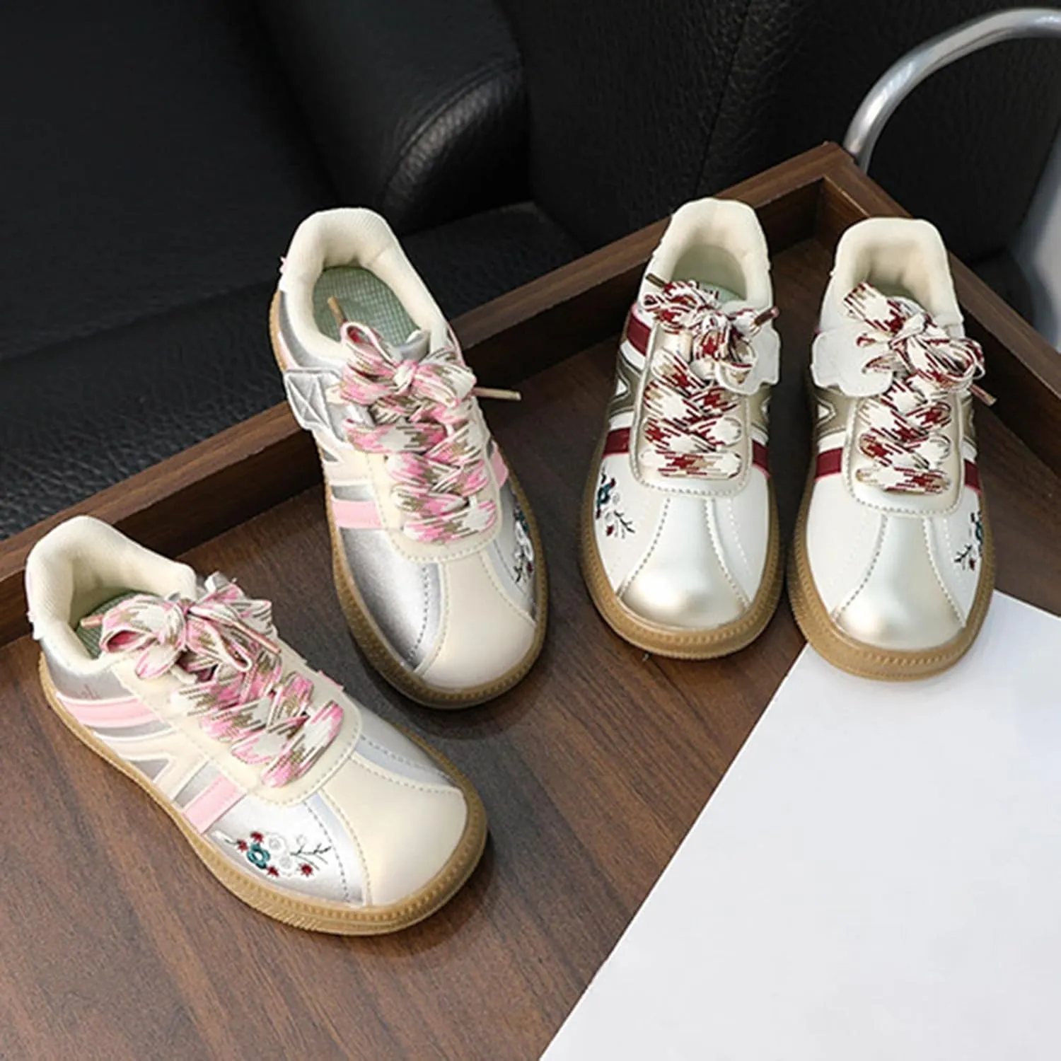 Girls Soft Flat Tennis Sneakers, Non-Slip Rubber Sole Suede Sneakers, Comfortable Low Top Fashion Casual Shoes