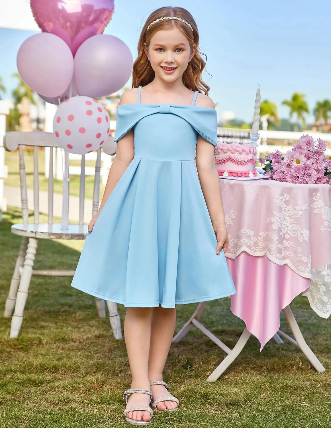 GRACE KARIN Girls Elegant Dress Off Shoulder A-Line Casual Party Dresses for 6-14 Years