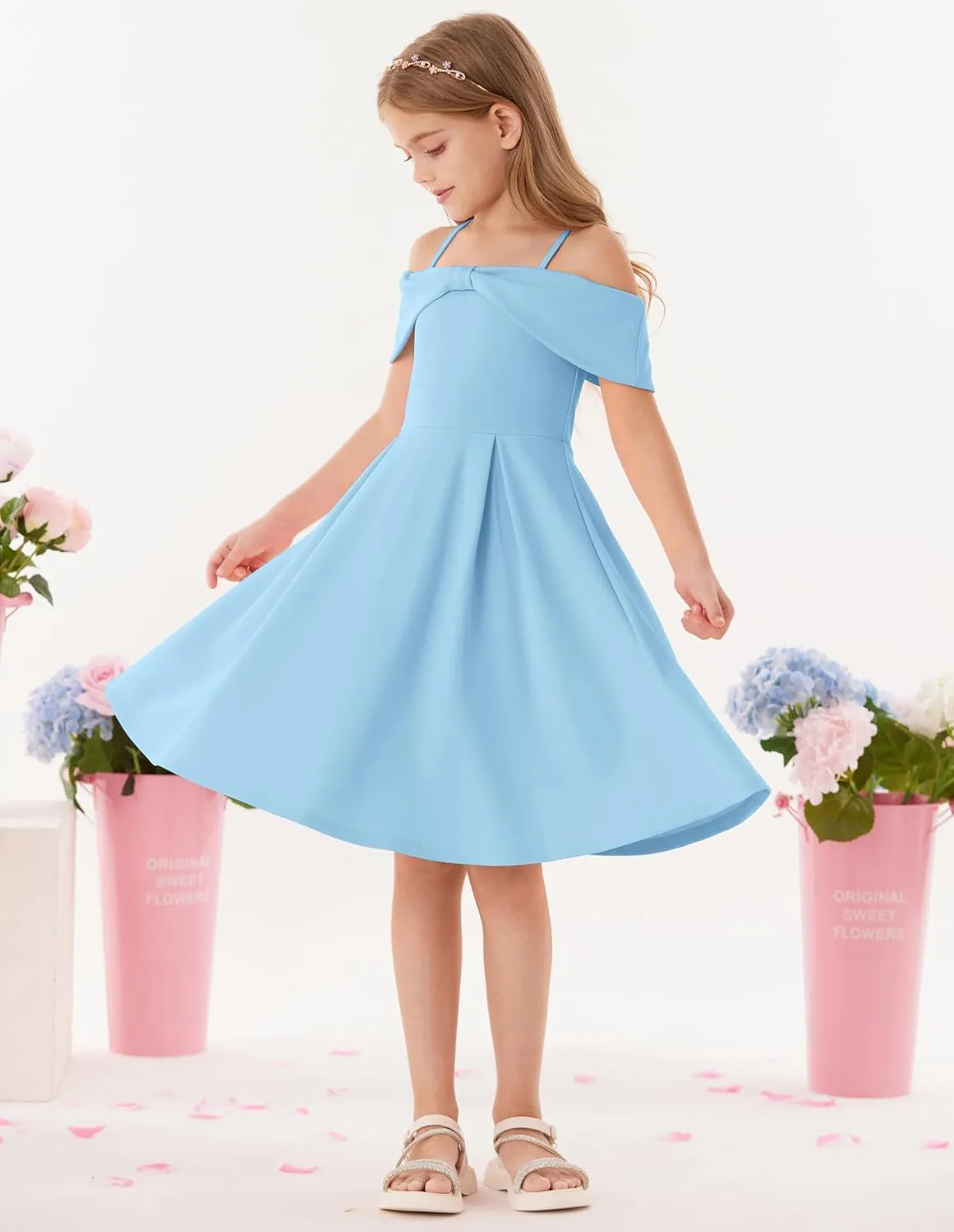 GRACE KARIN Girls Elegant Dress Off Shoulder A-Line Casual Party Dresses for 6-14 Years