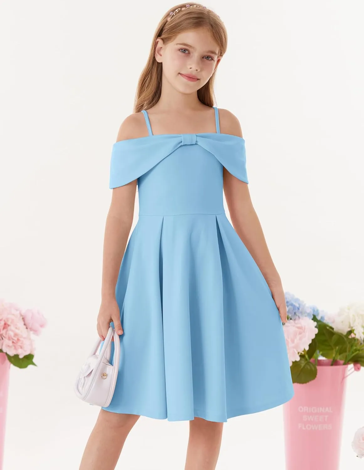 GRACE KARIN Girls Elegant Dress Off Shoulder A-Line Casual Party Dresses for 6-14 Years