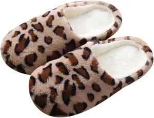 Hbeylia Fuzzy Slippers For Women Fashion Leopard Design Fluffy Plush Fur Closed Toe House Slippers Soft Comfort Foldable Bedroom Home Slides Casual Indoor Outdoor Slider Shoes For Travel