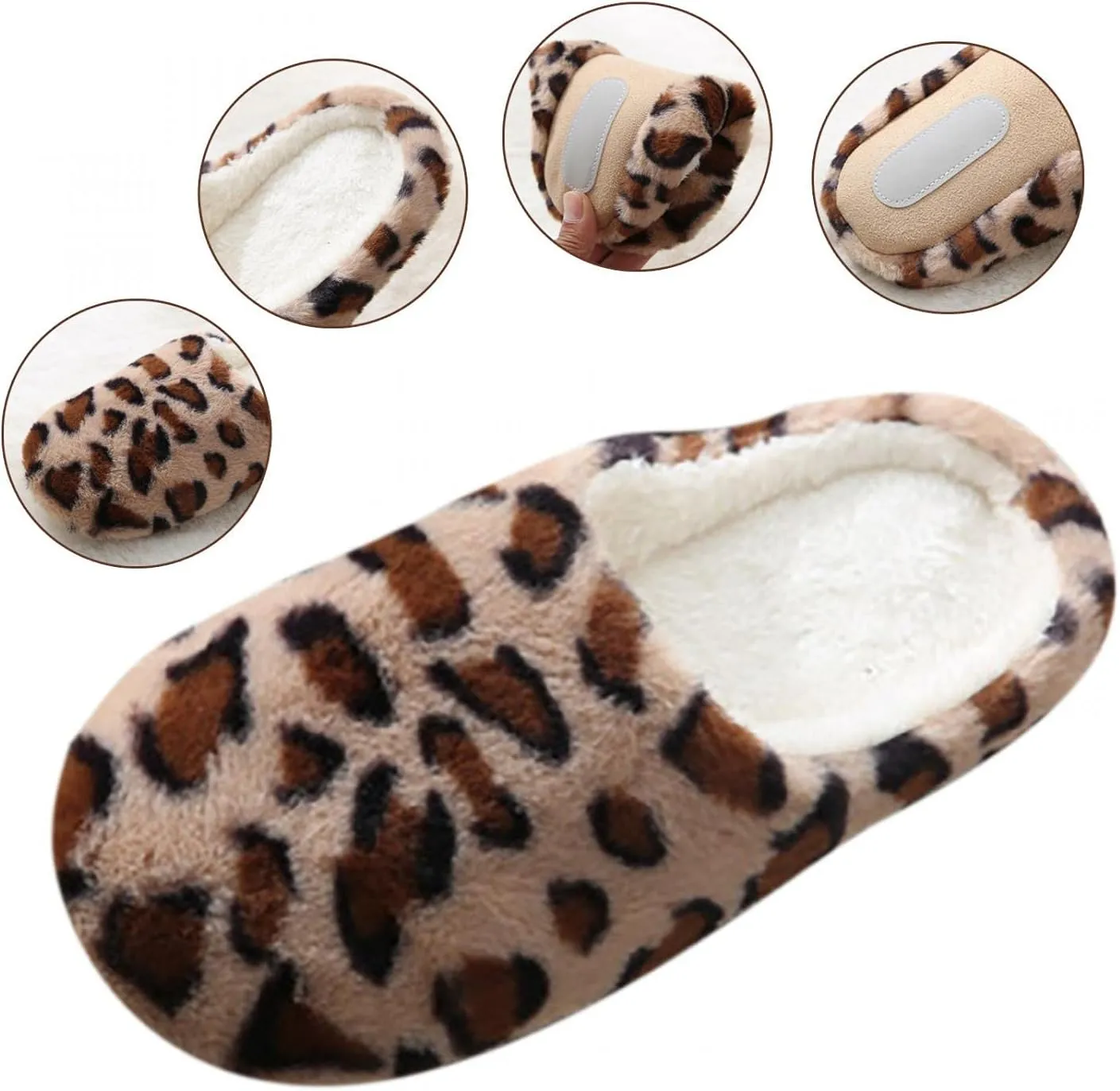 Hbeylia Fuzzy Slippers For Women Fashion Leopard Design Fluffy Plush Fur Closed Toe House Slippers Soft Comfort Foldable Bedroom Home Slides Casual Indoor Outdoor Slider Shoes For Travel