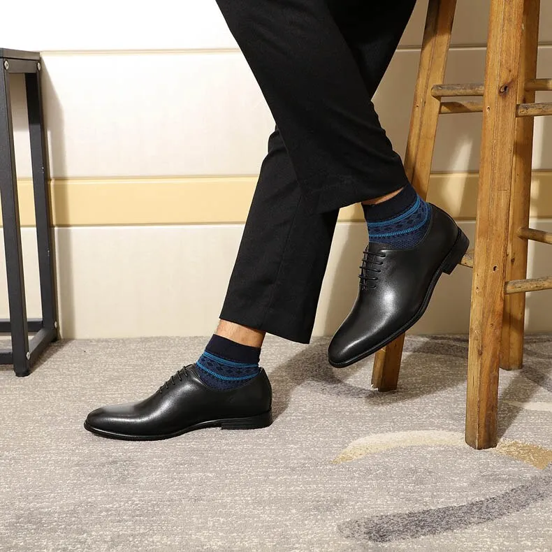 Hnzxzm Men's Real Calf Leather Wholecut Oxfords Classic Dress Shoes Brand Soft Handmade Office Business Formal Shoes for Men