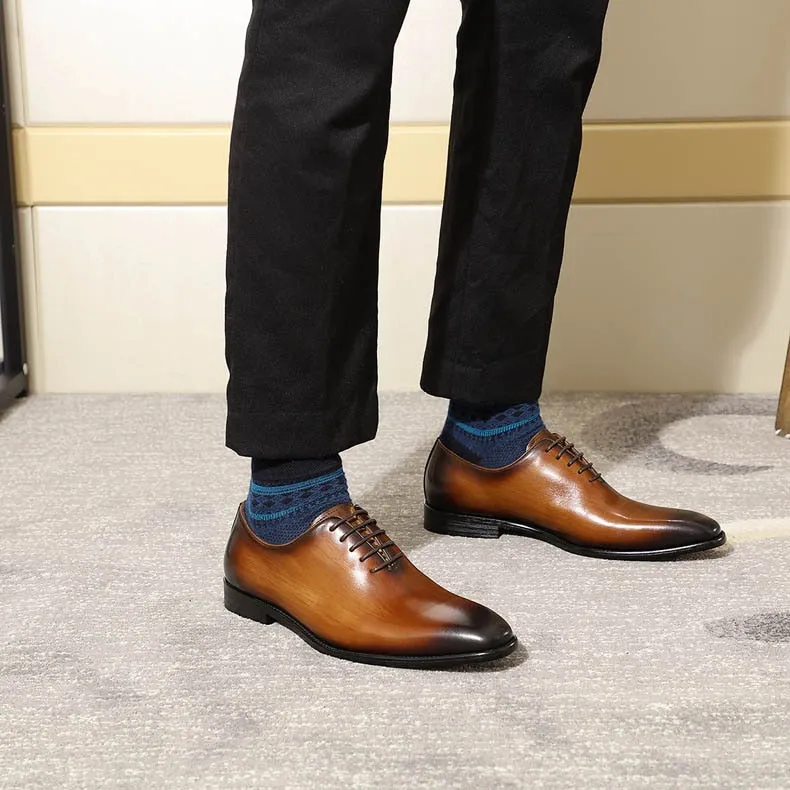 Hnzxzm Men's Real Calf Leather Wholecut Oxfords Classic Dress Shoes Brand Soft Handmade Office Business Formal Shoes for Men