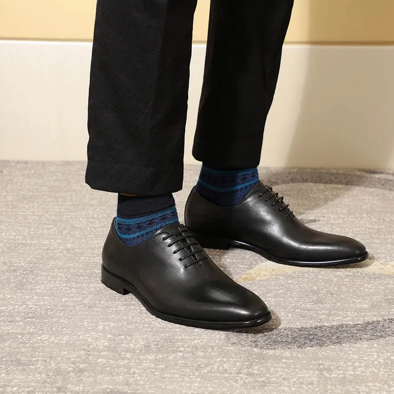Hnzxzm Men's Real Calf Leather Wholecut Oxfords Classic Dress Shoes Brand Soft Handmade Office Business Formal Shoes for Men