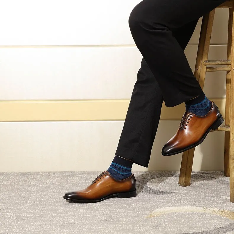 Hnzxzm Men's Real Calf Leather Wholecut Oxfords Classic Dress Shoes Brand Soft Handmade Office Business Formal Shoes for Men