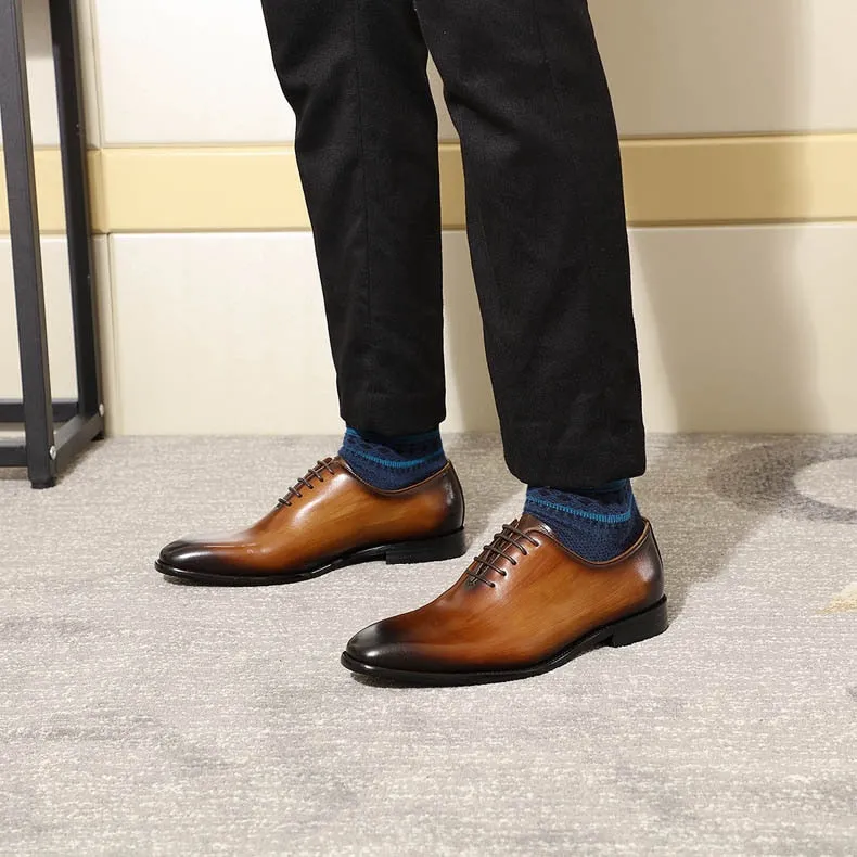 Hnzxzm Men's Real Calf Leather Wholecut Oxfords Classic Dress Shoes Brand Soft Handmade Office Business Formal Shoes for Men