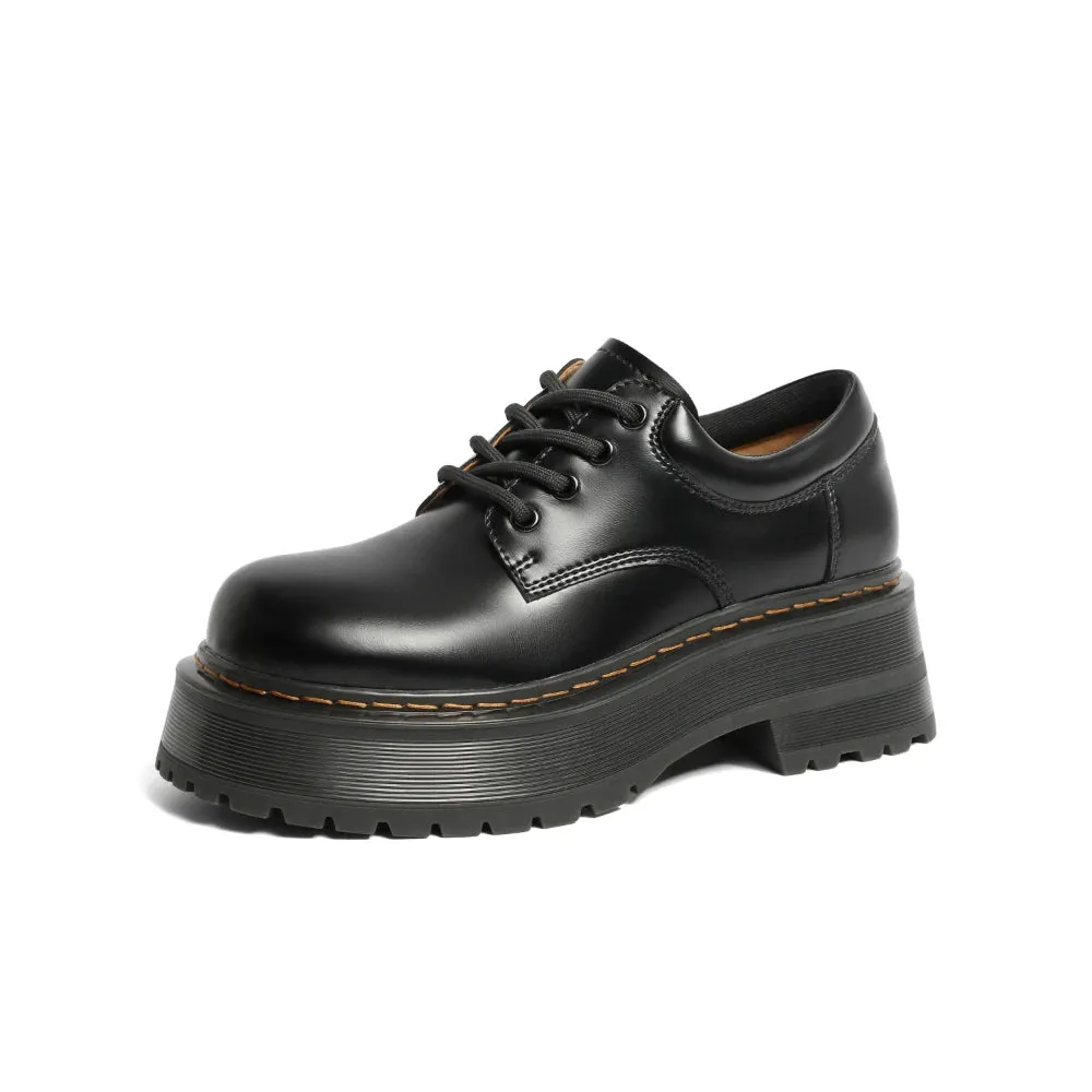 Hnzxzm Women Shoes Autumn Round Toe Black Flat Loafers with Leather Casual Female Sneakers Ladies Footwear Oxfords Clogs Platform Shoes