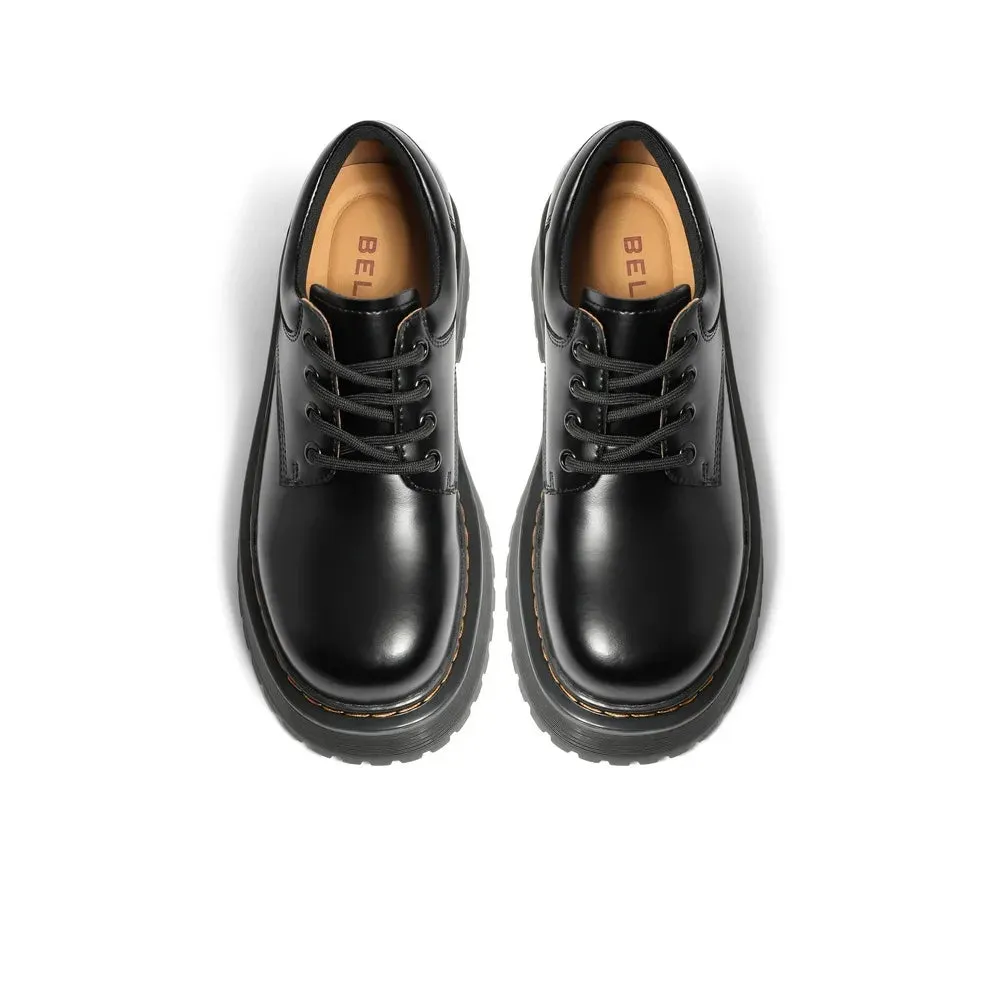 Hnzxzm Women Shoes Autumn Round Toe Black Flat Loafers with Leather Casual Female Sneakers Ladies Footwear Oxfords Clogs Platform Shoes