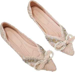 INEELUYI Women's Simple Elegant Style Pointy Toe Bow Dress Ballet Flats Comfortable Anti-Slip Walking Loafers