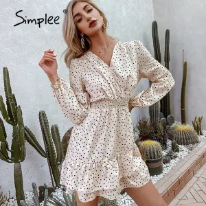 Joskaa hoco dresses Long Sleeve V-Neck Polka Dot Print Dress Elegant High Waist Summer Women Dress 2024 Elegant Ruffled Puff Sleeve Vestidos