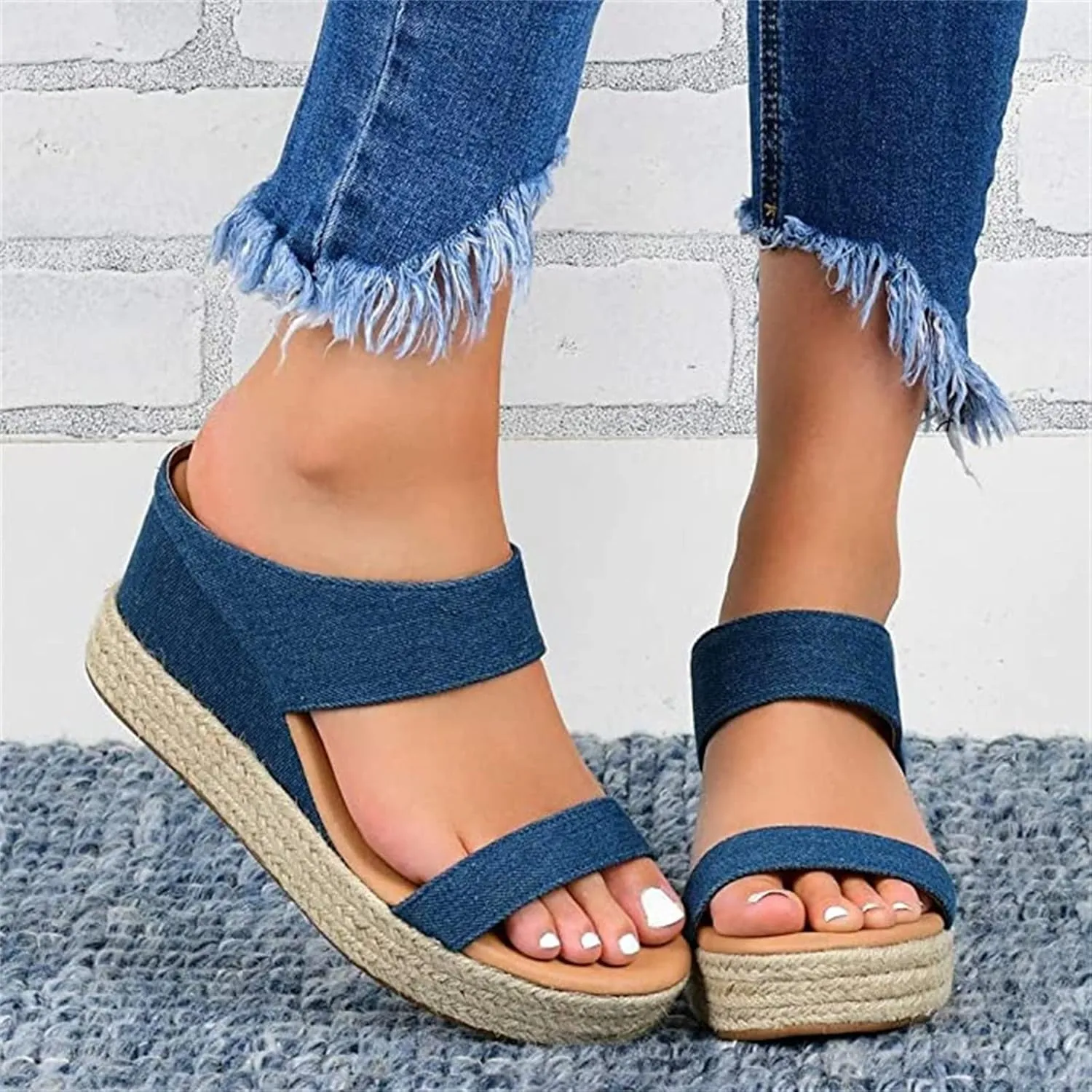 Ladmiple Sandals for Women Dressy Summer,Women's Comfy Espadrille Wedge Platform Sandals Ankle Buckle Open Toe Sandals