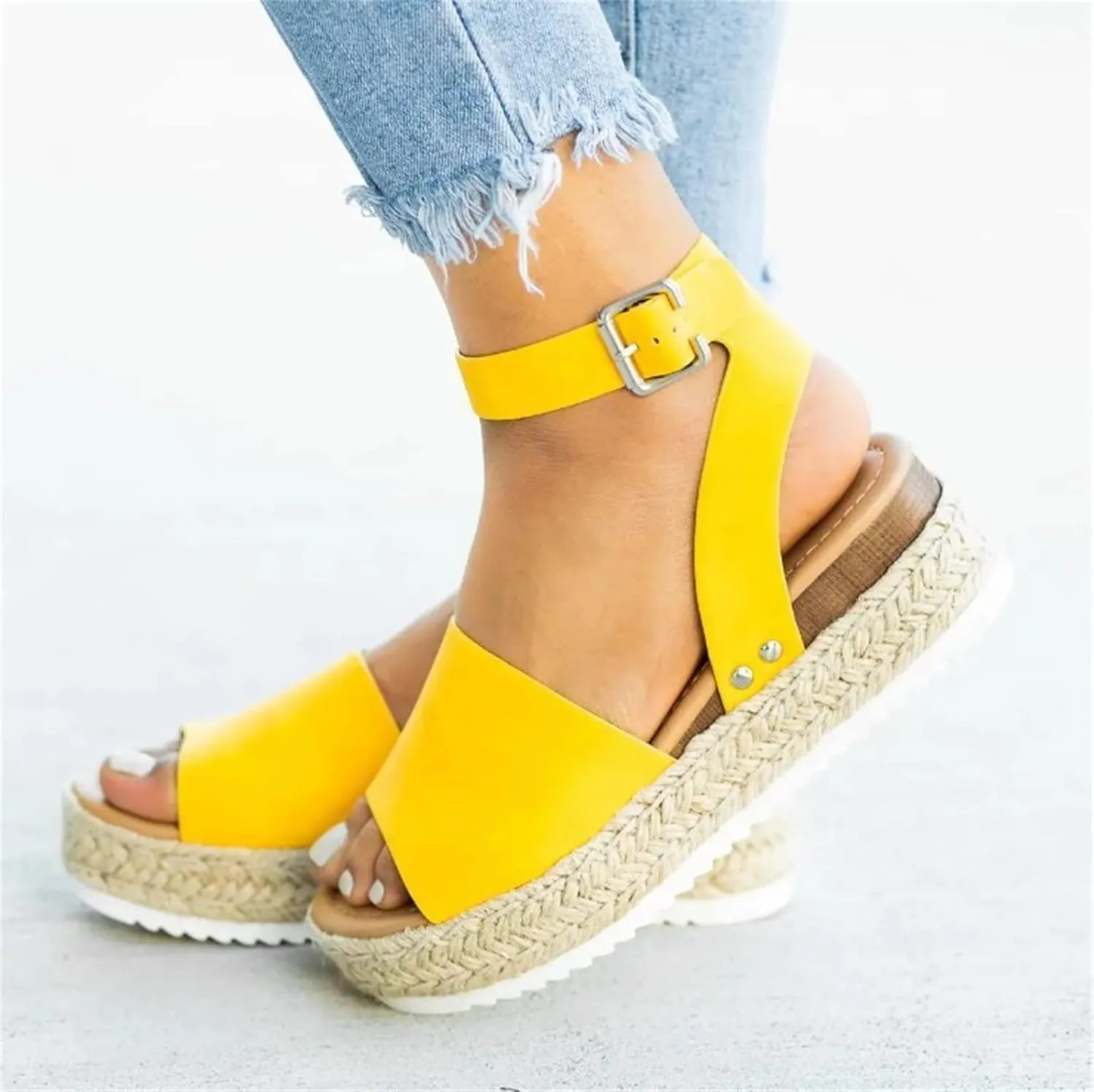Ladmiple Wedge Sandals for Women Dressy 2023 Comfy Slip On Sandal Summer Casual Beach Shoes Open Toe Espadrille Platform