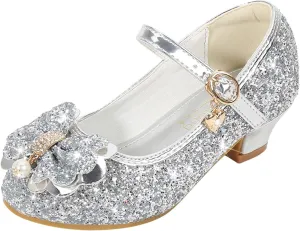 Little Girls Princess Glitter Bowknot Dress Shoes Kids Mary Jane Low Heels Par𝘁y Wedding Dazzling Elegant Shoes