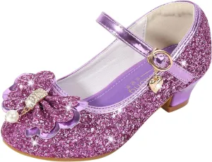 Little Girls Princess Glitter Bowknot Dress Shoes Kids Mary Jane Low Heels Par𝘁y Wedding Dazzling Elegant Shoes
