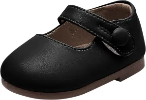 Little Girls Solid PU Material Loafers Cute Princess Soft Bottom Leather Adjustable Flat Plastic Bottom Shoes