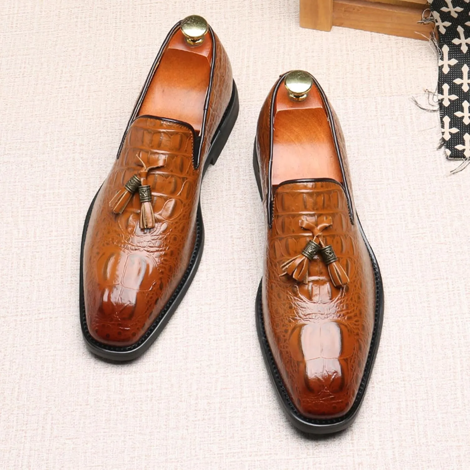 Mens PU Leather Shoes Casual Dress Loafers for Men Tassel Slip-On Shoes Elegant & Comfortable Formal Wear