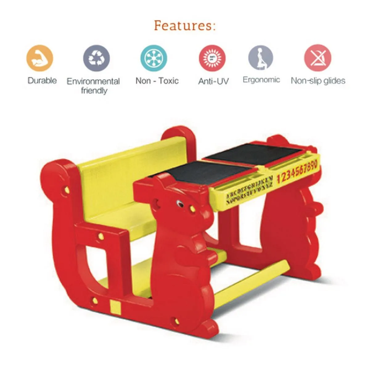 Ok Play Play Pet Double, Chair Desk Set For Kids, Perfect For Home And School, Red & Yellow, 2 to 4 Years