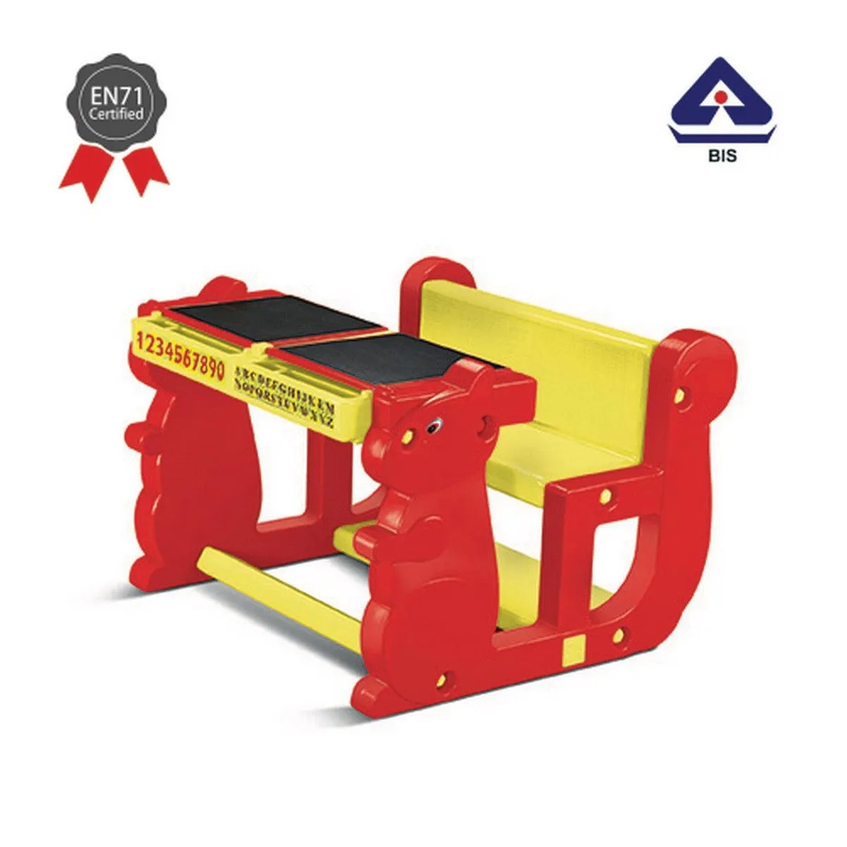Ok Play Play Pet Double, Chair Desk Set For Kids, Perfect For Home And School, Red & Yellow, 2 to 4 Years