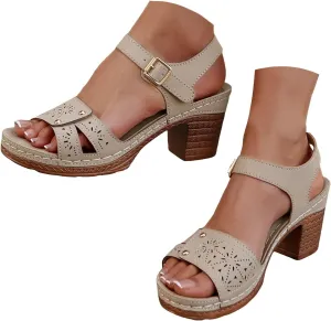 Platform Heels Block Sandals for Women 2025 Comfortable Dressy Chunky Open Toe Ankle Strap Heel Fashion Wedding Party Dress Sandals Casual Leather Ladies Summer Pumps Heeled Shoes