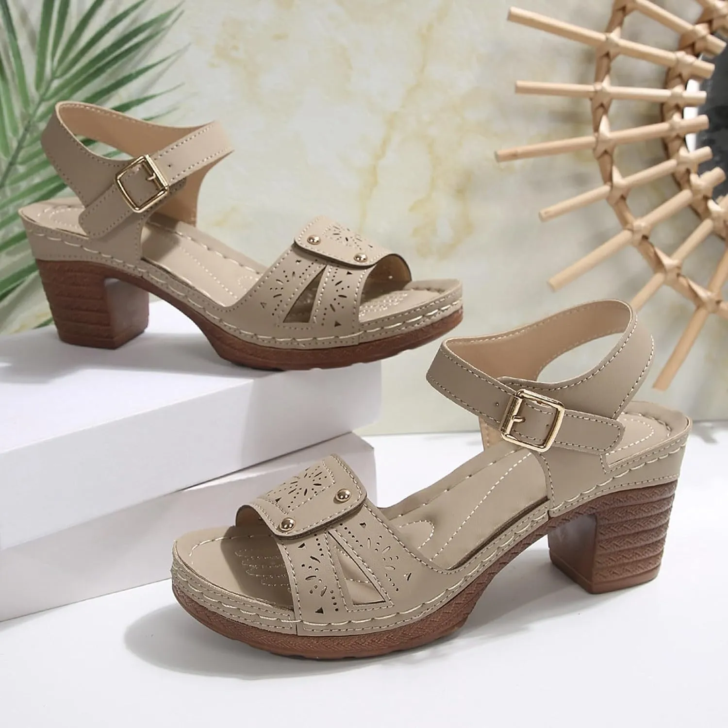 Platform Heels Block Sandals for Women 2025 Comfortable Dressy Chunky Open Toe Ankle Strap Heel Fashion Wedding Party Dress Sandals Casual Leather Ladies Summer Pumps Heeled Shoes