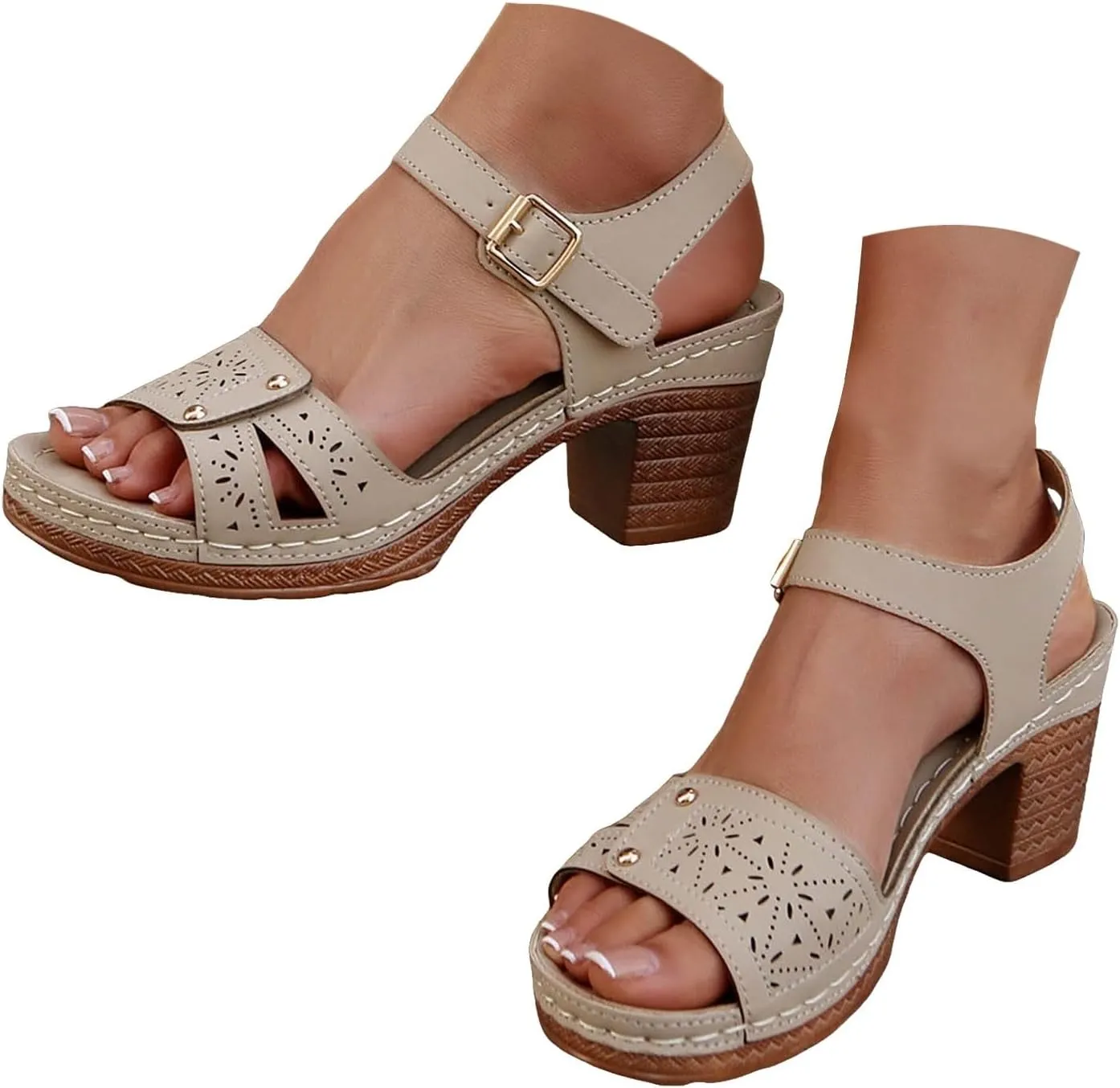 Platform Heels Block Sandals for Women 2025 Comfortable Dressy Chunky Open Toe Ankle Strap Heel Fashion Wedding Party Dress Sandals Casual Leather Ladies Summer Pumps Heeled Shoes