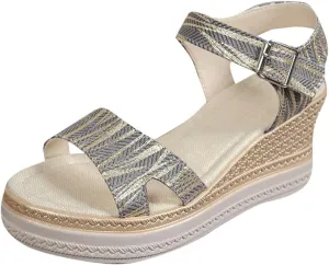 Strappy Wedges Platform Sandals for Women Open Toe Ankle Strap Adjustable Buckle Arch Fit Footwear Work Holiday Walking