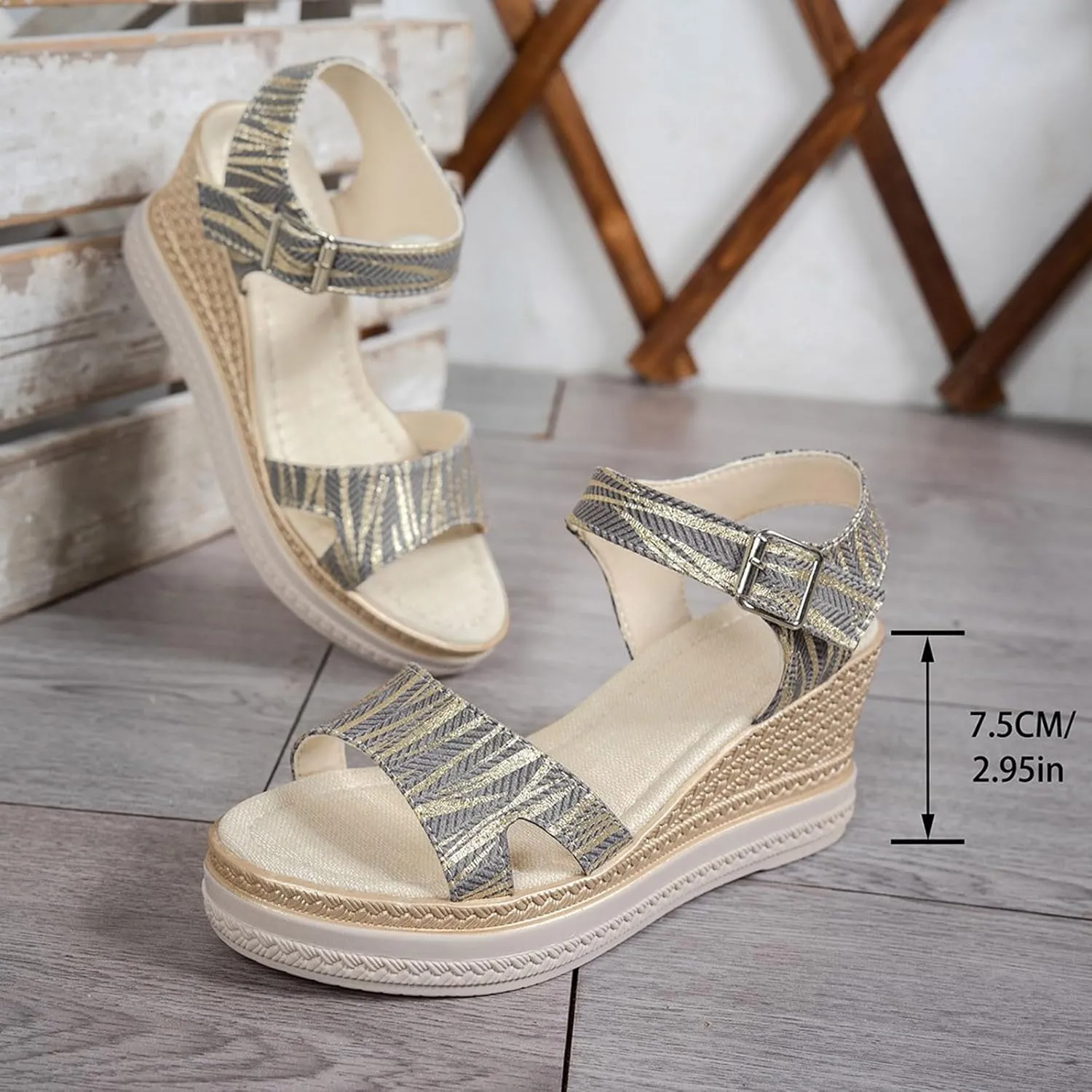 Strappy Wedges Platform Sandals for Women Open Toe Ankle Strap Adjustable Buckle Arch Fit Footwear Work Holiday Walking