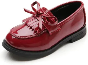 TangDao Toddler Little Kids Girls Slip On Round Toe Patent Leather Penny Loafers Flats School Uniform Kids Tassel Bowknot Boat Casual Princess Dress Shoes
