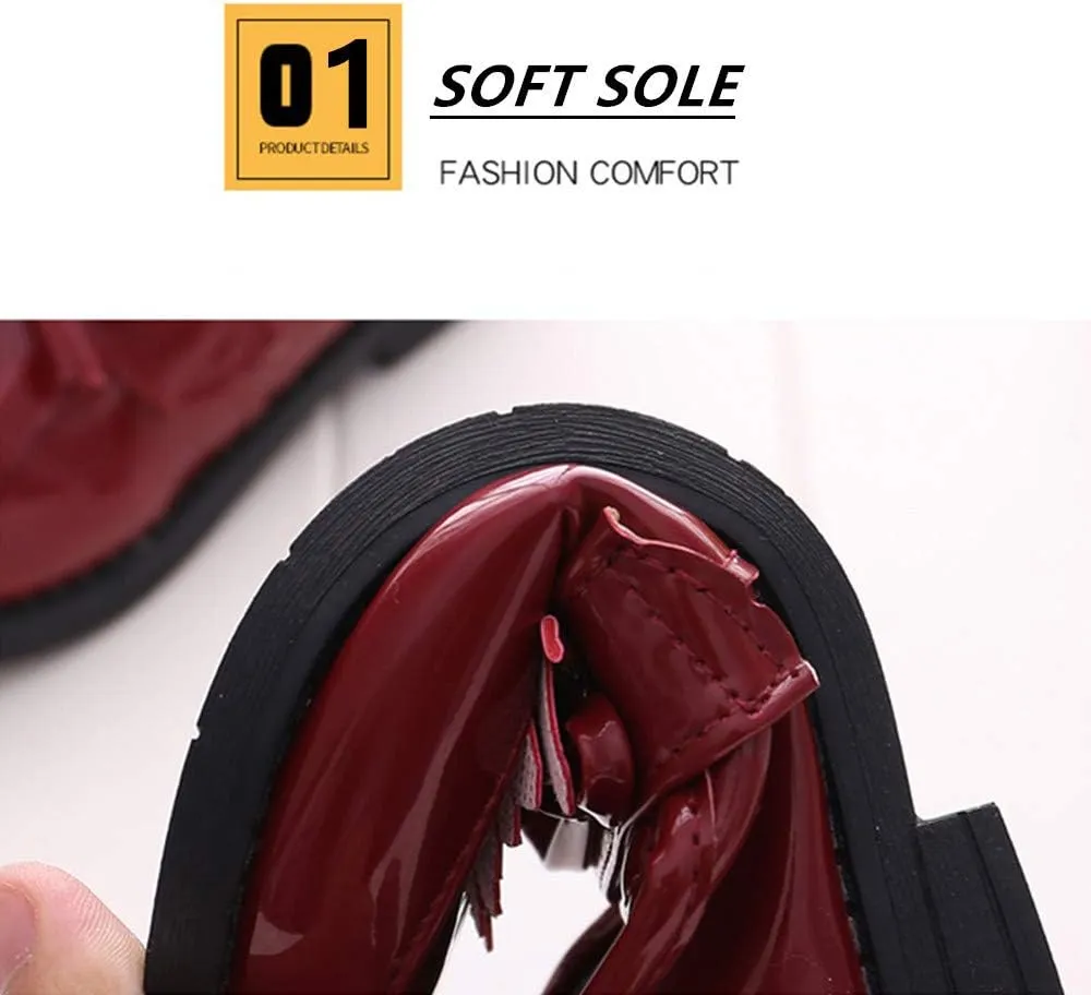 TangDao Toddler Little Kids Girls Slip On Round Toe Patent Leather Penny Loafers Flats School Uniform Kids Tassel Bowknot Boat Casual Princess Dress Shoes