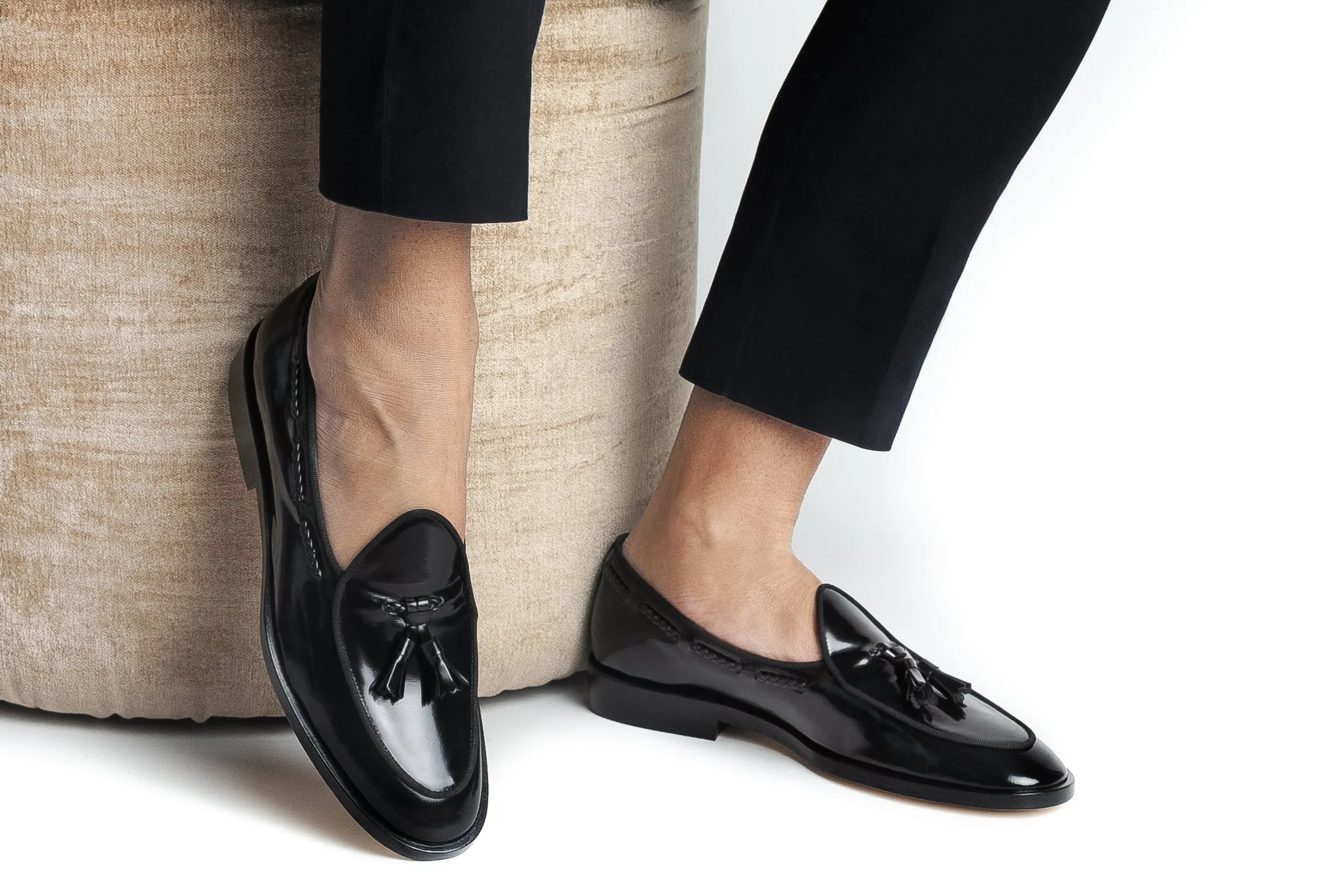 TANGERINE 8 BRUSHED BLACK BELGIAN LOAFERS