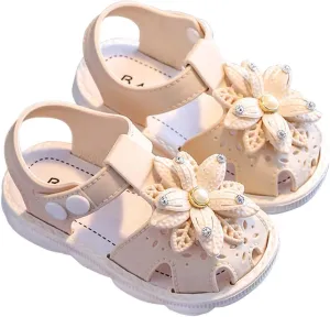Toddler Baby Girls Sandals Shoe Bow Open Toe Slip On Soft Sole Princess Shoes Sandal Cute Solid Summer Home Shoe Z-024 Beige 7