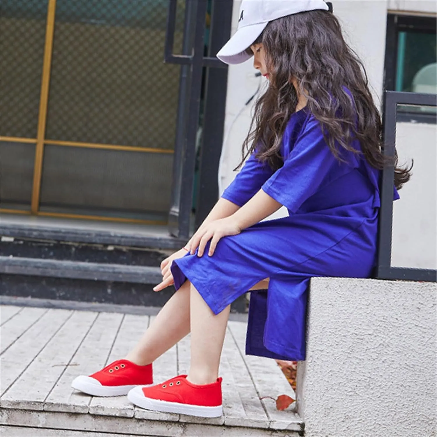 Toddler Girls Boys T-Strap Canvas Sneakers Classical Comfortable Cotton Flat Non-Slip Casual Walking Lace-Up Slip Shoes
