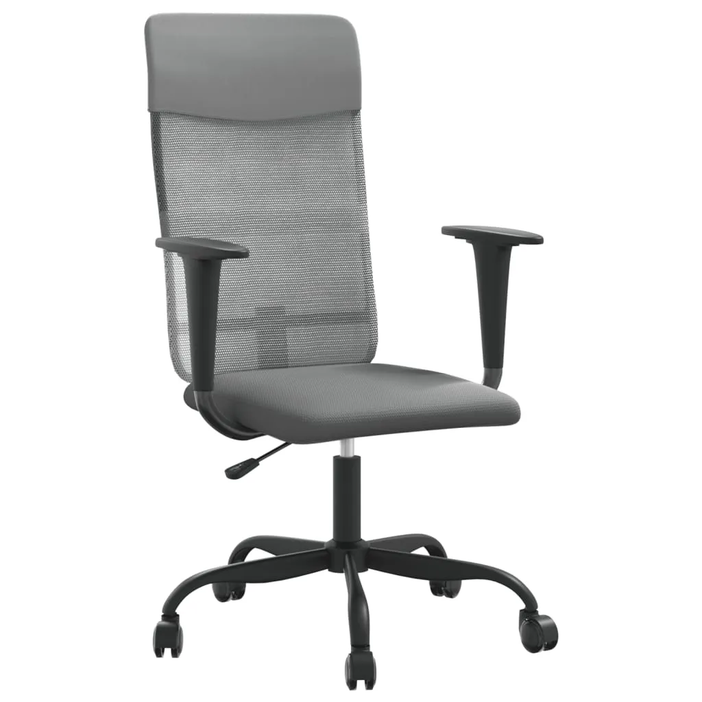 vidaXL Office Chair - Height Adjustable, Grey Mesh Fabric & Faux Leather for Ultimate Comfort